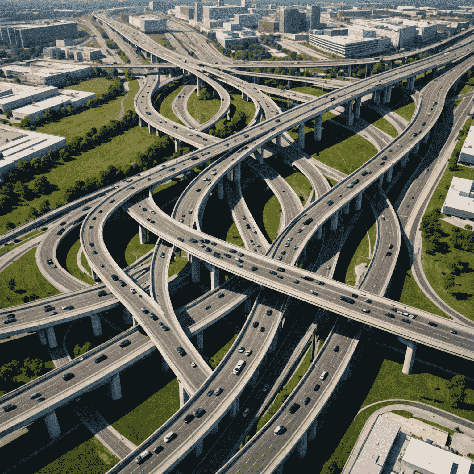 Image of a modern highway interchange with bridges and public transportation systems, symbolizing public infrastructure investments