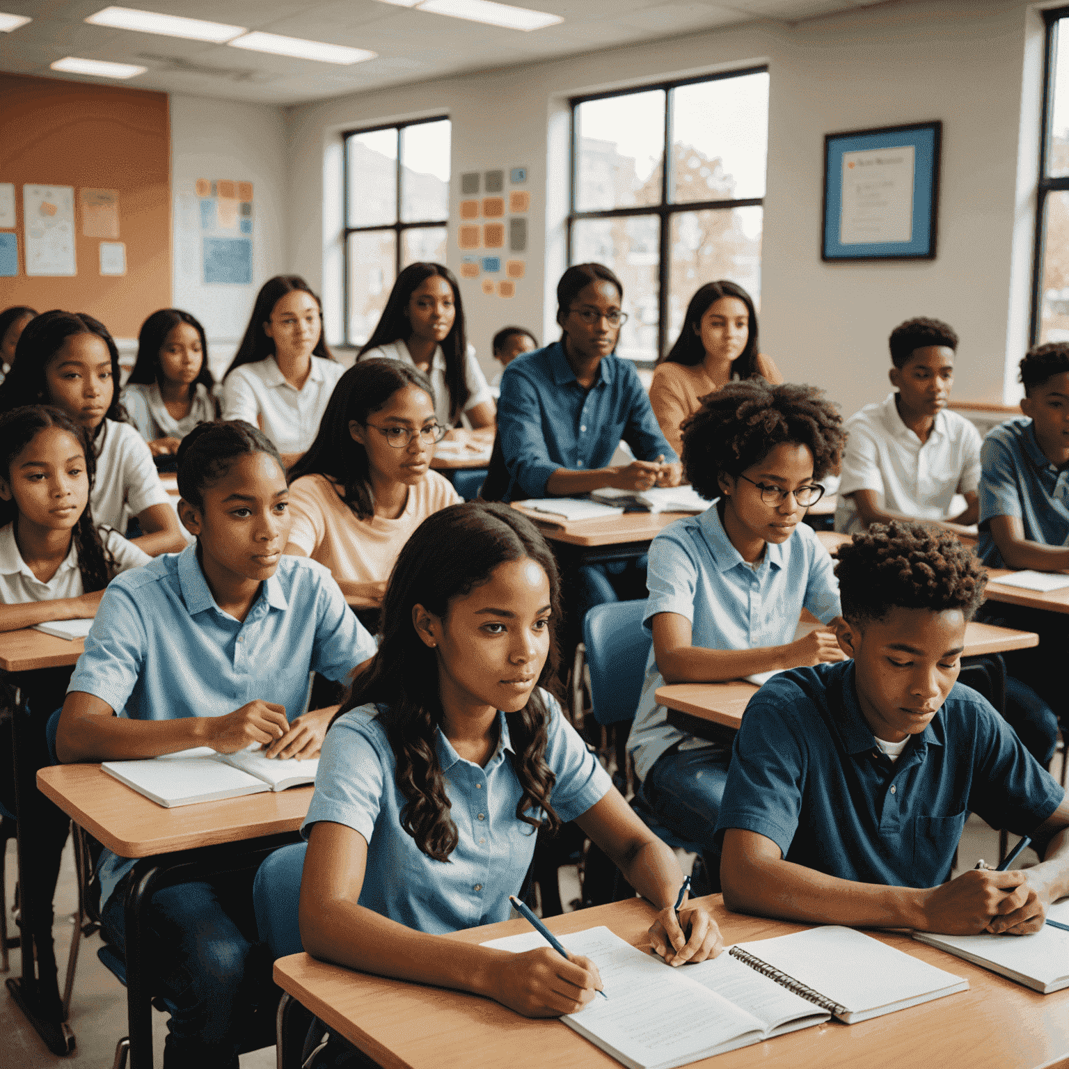 A diverse group of students in a modern classroom, symbolizing investment in education across various age groups