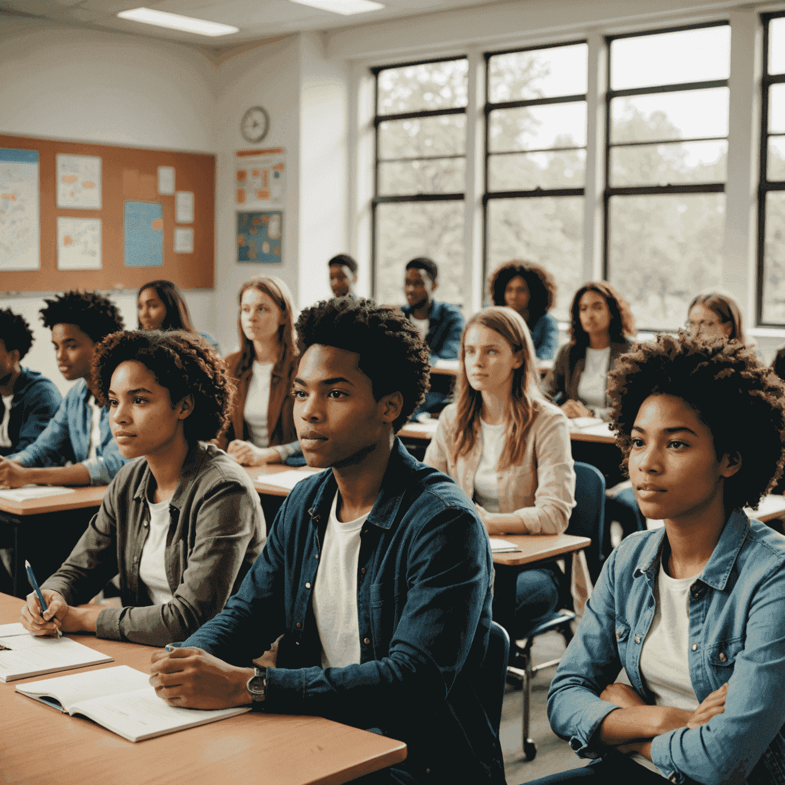 Image of a diverse group of students in a modern classroom setting, representing investment in education